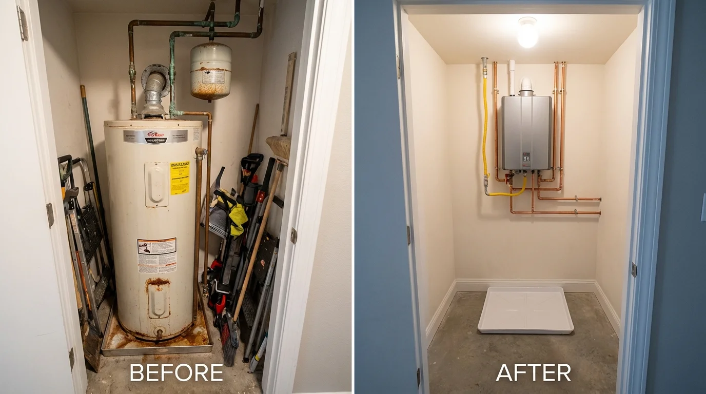 Tank water heater versus wall-mounted tankless unit comparison for Mason, OH homeowners