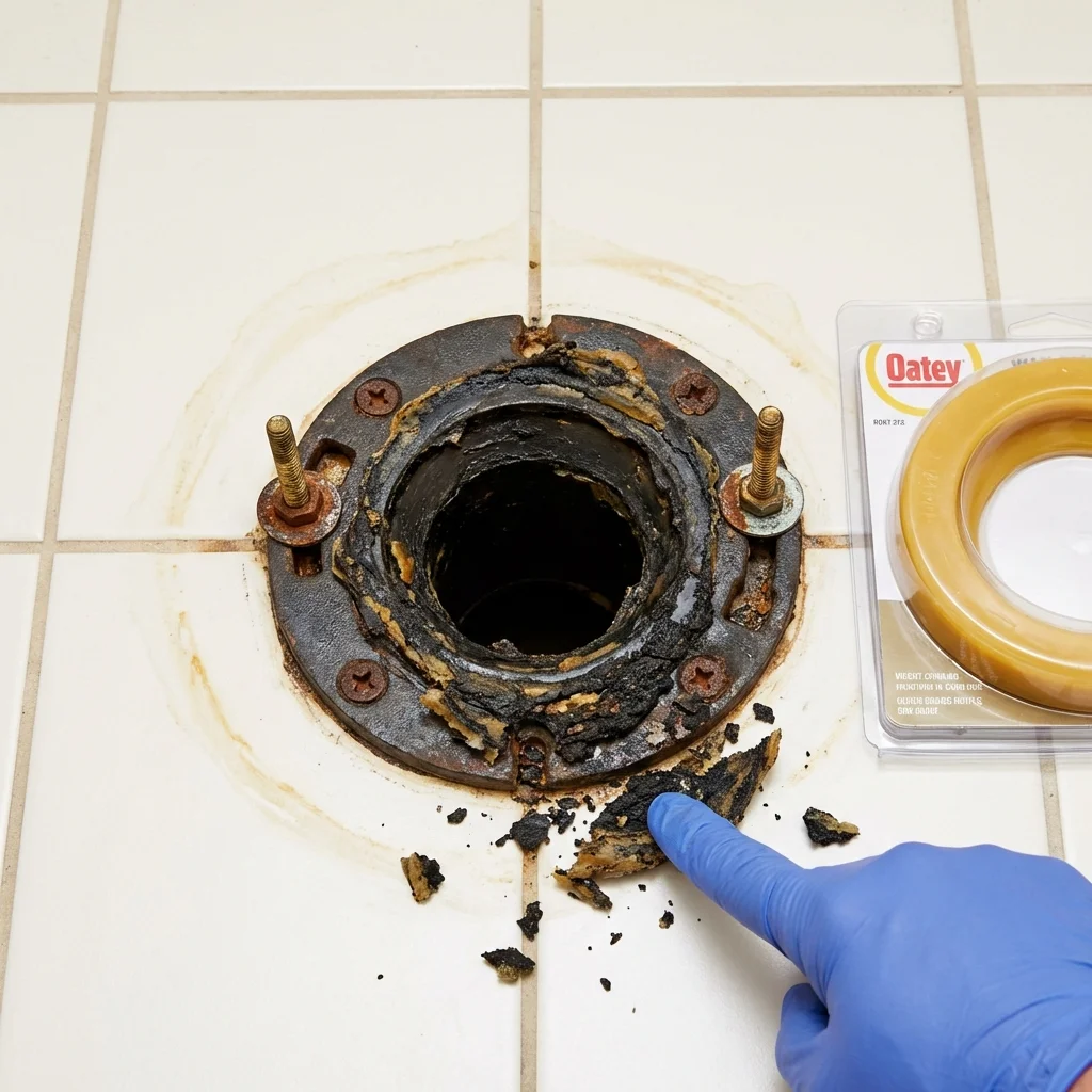 Failed wax ring showing water seepage at the base of a toilet in a Mason, OH home