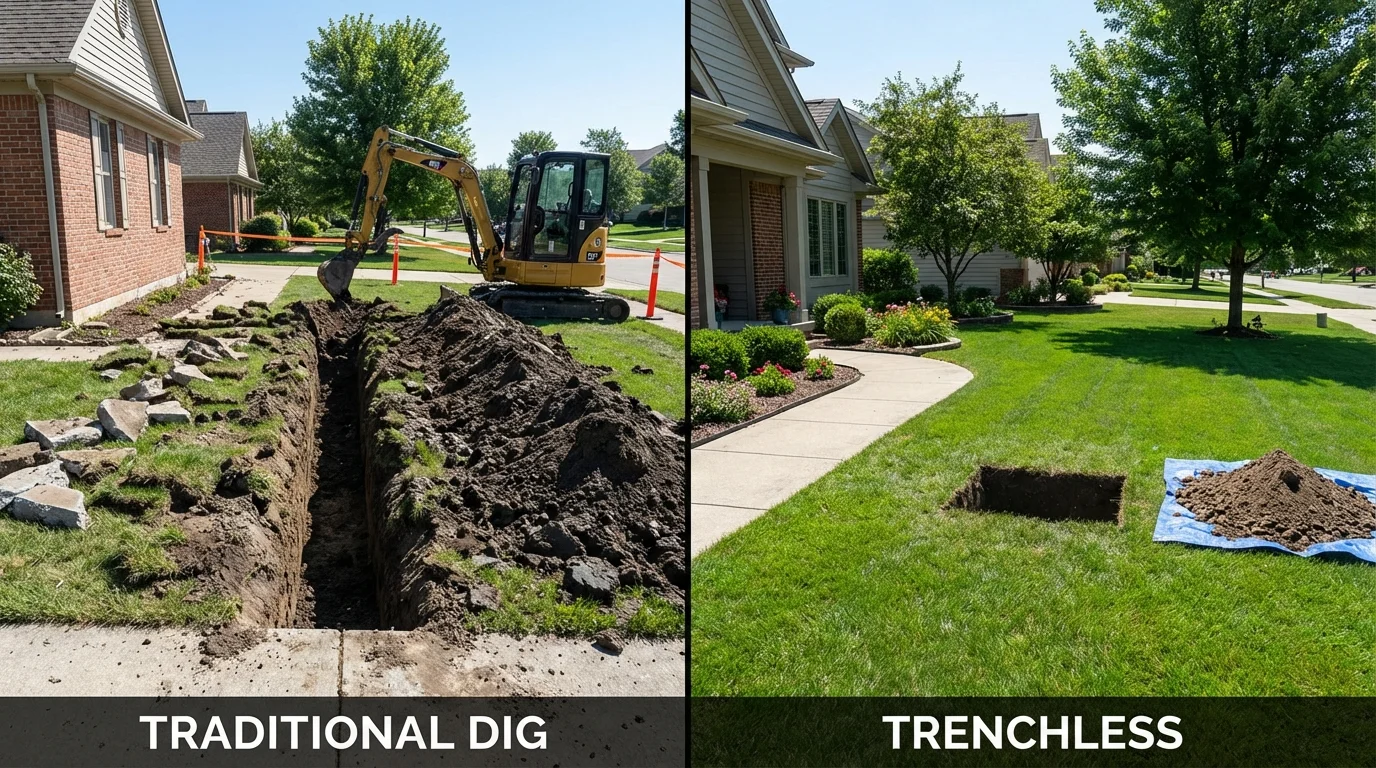Trenchless sewer repair with minimal yard damage versus traditional excavation in Mason, OH